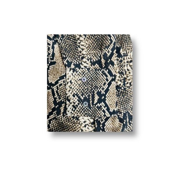 Boston Proper M Snakeskin Print Wrap Blouse Belted V-Neck Long Sleeve Chic Top - Picture 2 of 9